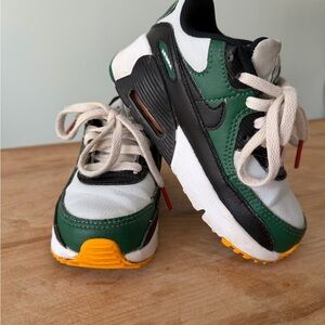 Nike Kids Green Black White Air Max Sneakers with Yellow Accents